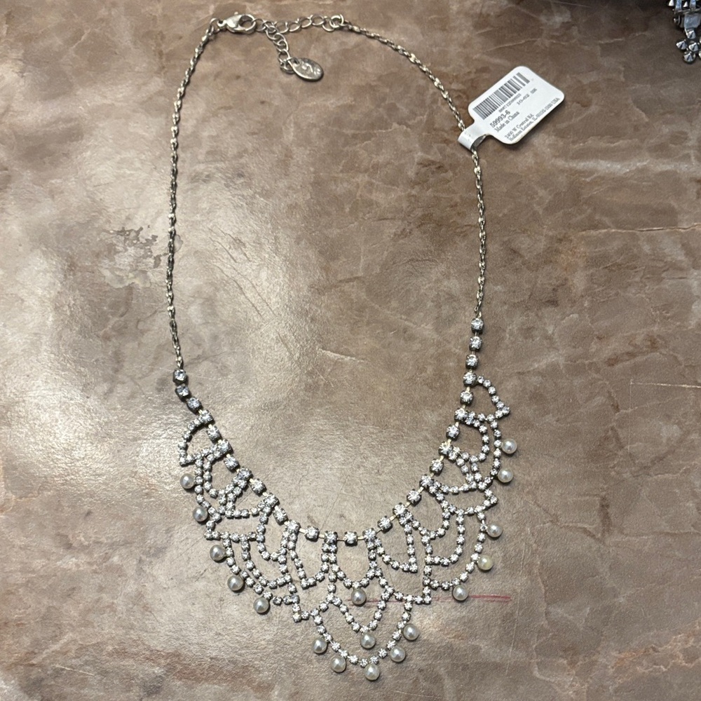 Bridal Silver Necklace with Pearl and diamond Accents